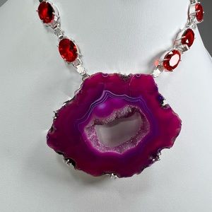 Pink Purple Solar Quartz Garnet Large Gemstone Necklace ONLY w/ Natural Cracking